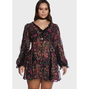 dolls kill daydreamer floral mini dress Womens Western Denim Mixed Pattern Sugar Thrillz textured print Daydreamer Floral Mini Dress